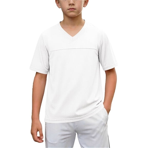 Tsesme Boys Sports T-Shirt, V-Neck Short Sleeve Tee, Summer Loose Mesh Breathable Workout T-Shirt Daily Wear 7T