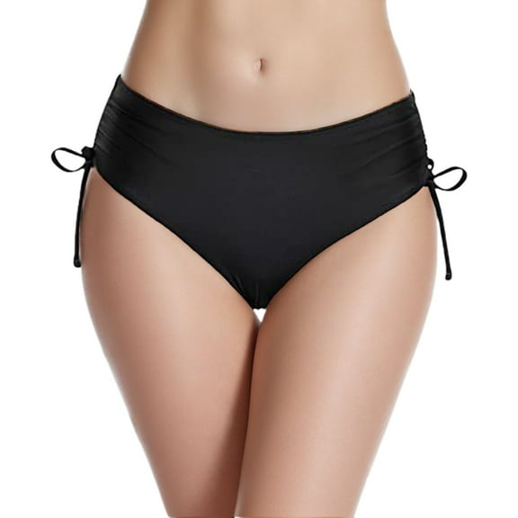 Defitshape Women's Swim Shorts Swimming Bottoms Swimsuit Cheeky Ruched Slimming Summer Board Shorts Soft Drawstring Mid Rise Swimwear Black XX-Large