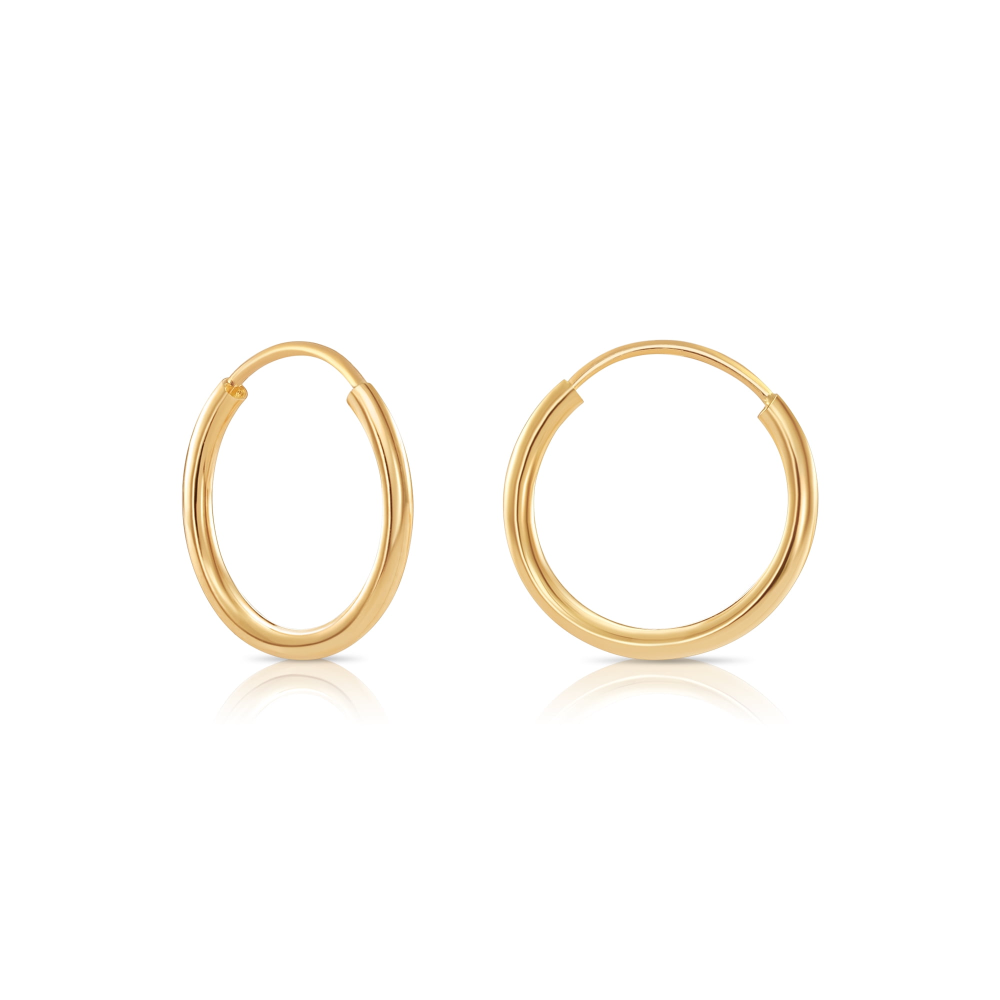 Tilo Jewelry 10K Yellow Gold Endless Hoop Earrings, 1mm Tube Everyday Hoops, 12mm (Women, Men, Unisex)