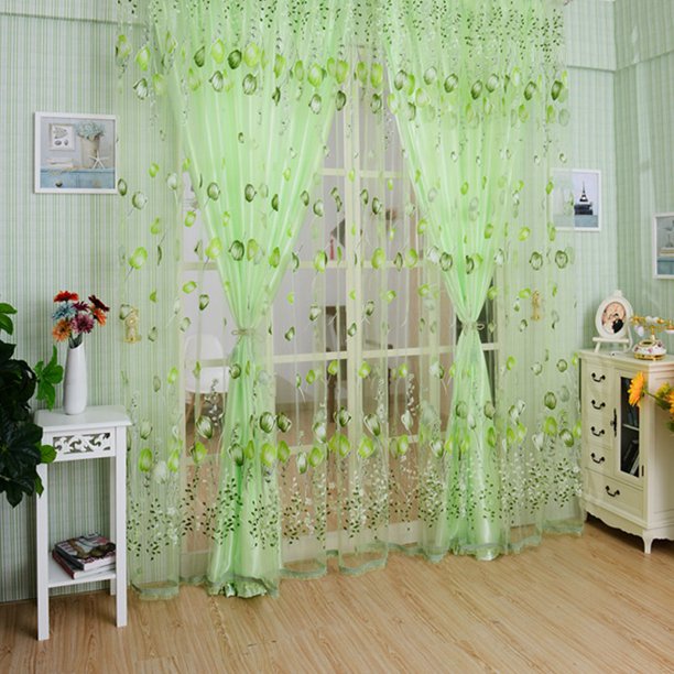 Cortina Deco Tulip Flower Yarn Sheer Ventana Bufanda para Dormitorio (Verde) Sywqhk Libre de BPA