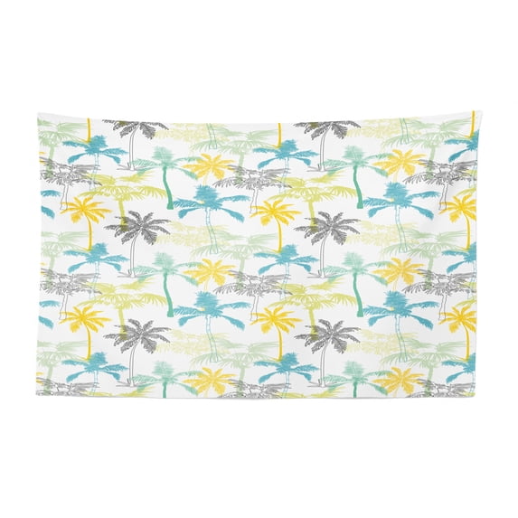 Jungle Tapestry, Composition of Tiger Portraits and Dark Grey Monstera Leaves Forest Scene, Fabric Wall Hanging Decor for Bedroom Living Room Dorm, 2 Sizes, Blush Pale Teal White, by Ambesonne