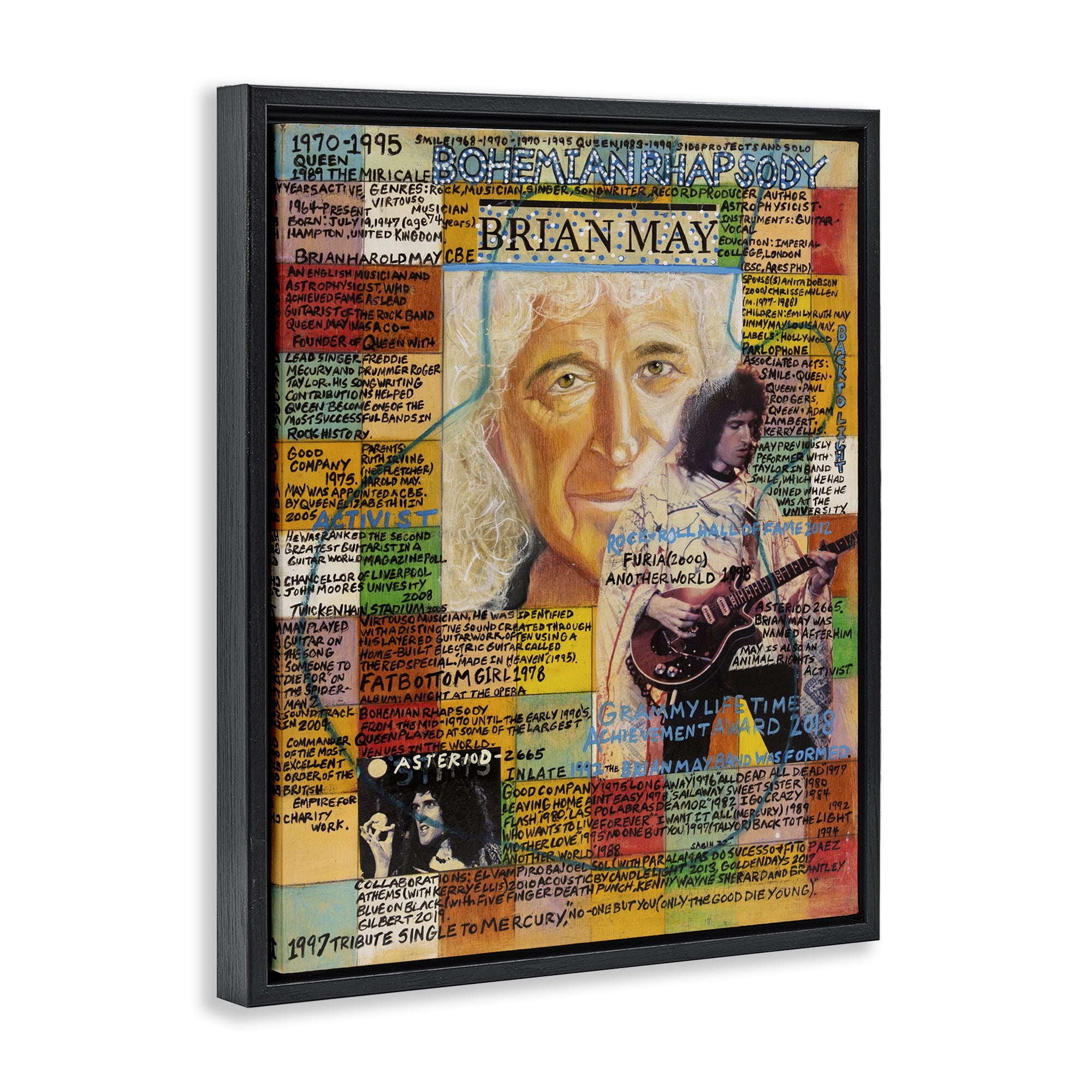 Stupell Industries Brian May Collage People Drawing Black Floater Framed Canvas Art Print Wall Art, 25 x 31