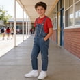 thumbnail image 6 of Mgmyaa Unisex Kids Solid Color Short Sleeve Crew Neck Top and Denim Overalls Jumpsuit with Socks 3-Piece Casual Set for Kids Ages 3-12, 6 of 9