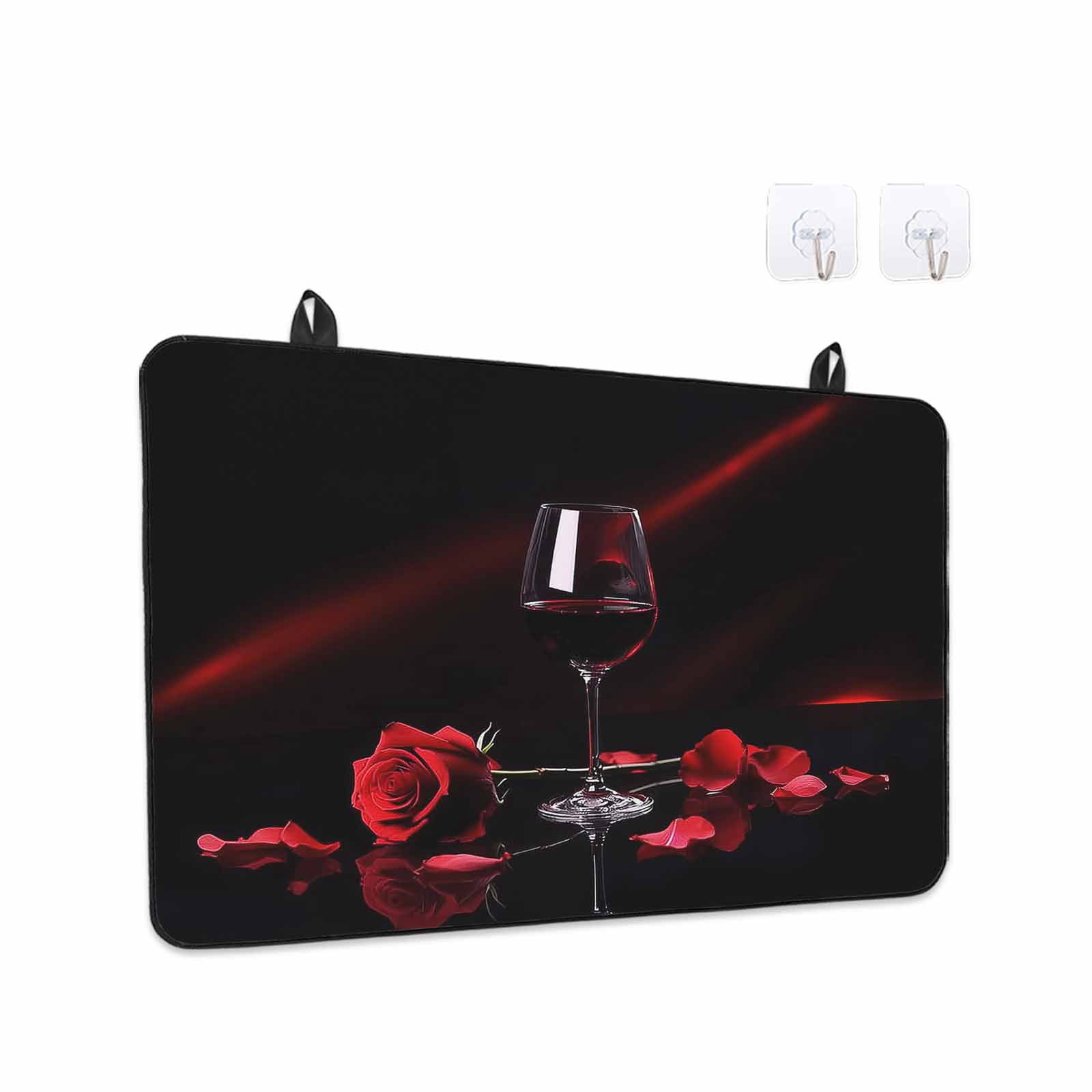 Valentine's Day Stove Top Cover for Electric Stove, Heat-proof & Non Slip Glass Top Stove Cover Protector, Red Roses Floral Romantic Black Spring Kitchen Flat Cooktop Rubber Mat 24x21 Inches