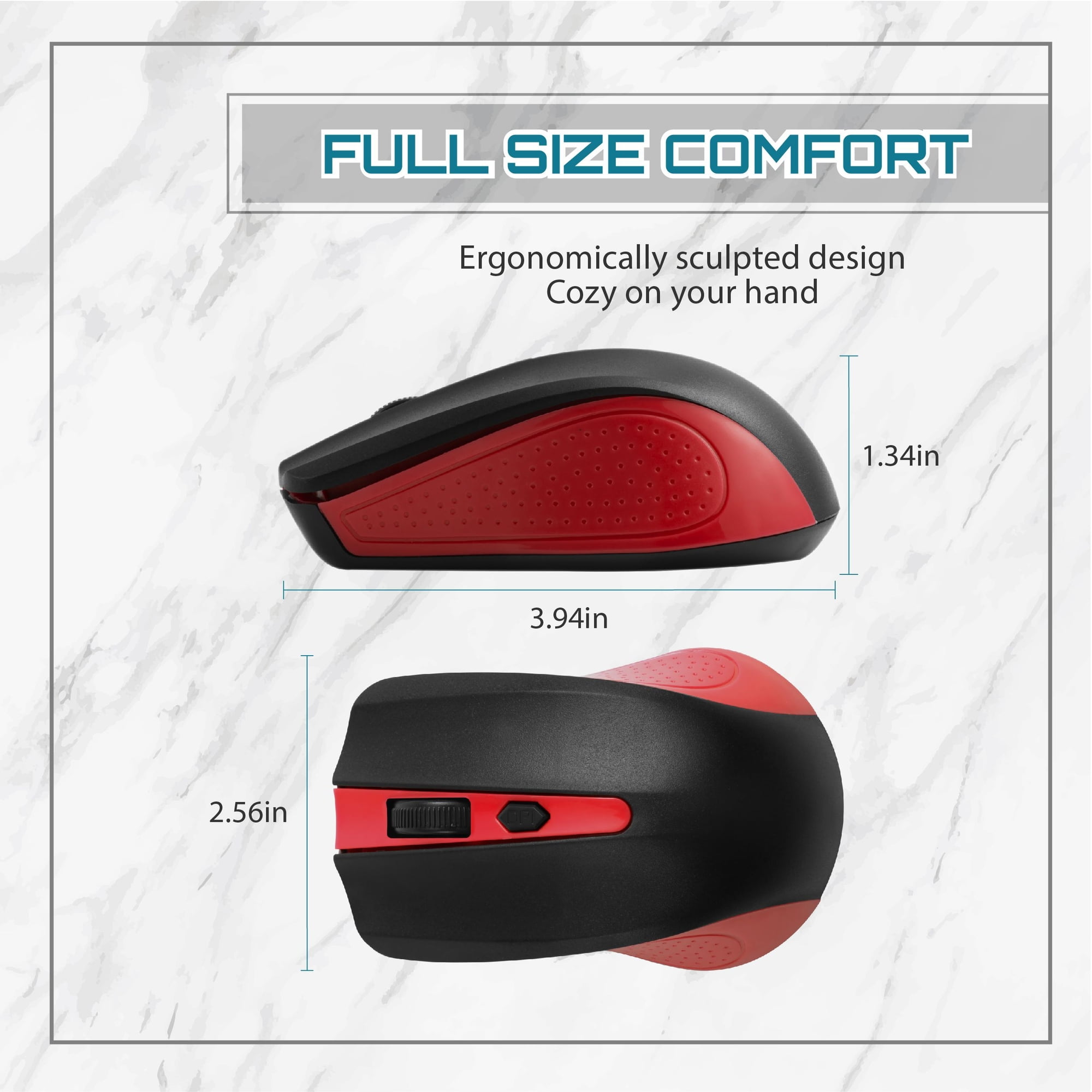 Basics 2.4 Ghz Wireless Optical Computer Mouse with USB Nano  Receiver, Red