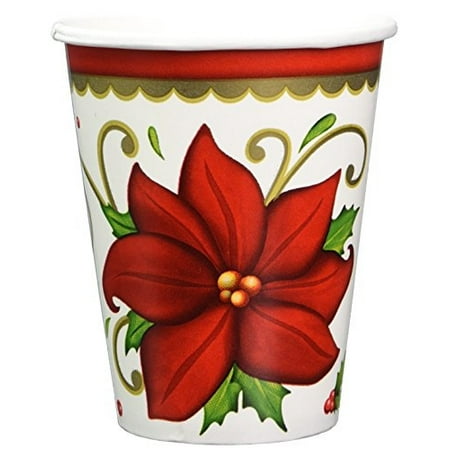 Botanical Cup - Amscan Winter Botanical Paper Cups Christmas Party Disposable Drinkware (50 Pieces), Red/Green, 9 oz..
