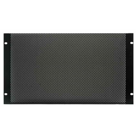 PULSE - 19  Rack Mesh Vented Panel - 6U 19  rack mount panels Steel plate with a black powder coating Punched vent holes allows greater air flow over slotted vents Pressed angled edging for added strength Panel Type: Ventilation Panel Rack U Height: 6U Panel Material: Steel Body Colour: Black Height: 267mm Width: 482mm