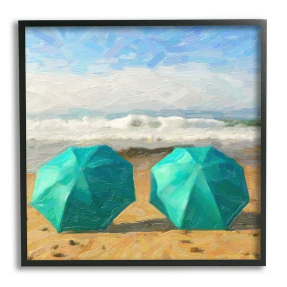 Stupell Industries Beach Umbrellas Duo Nature Painting Black Framed Art Print Wall Art, 12 x 12