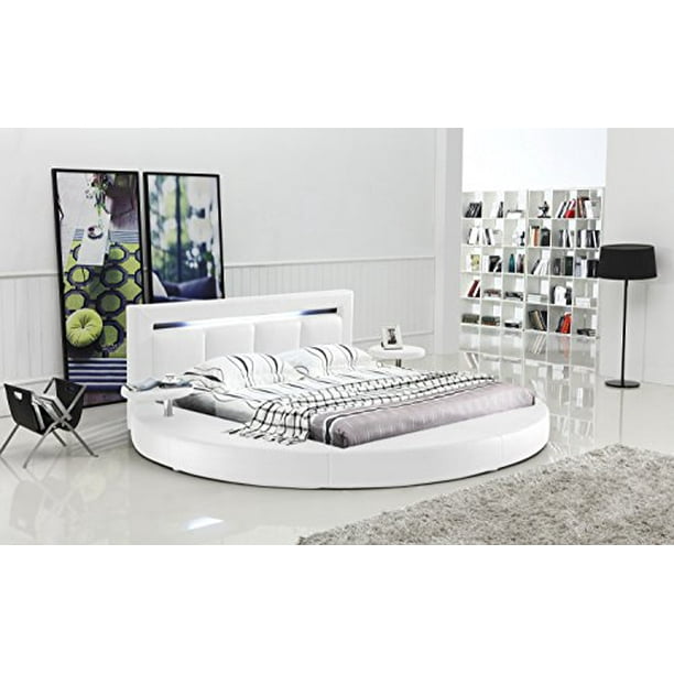 Oslo Round Bed With Headboard Lights King Size White Com Oslo Round Bed With Headboard Lights, Round Bed Frame King