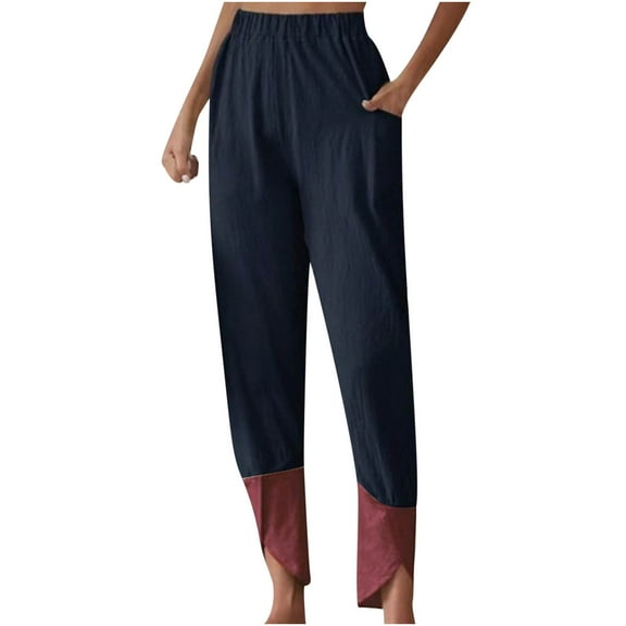 Babysbule Womens Straight Leg Pants Women's Solid Color Casual Leg Pants Loose Pocket Cotton Linen Leg Pants Pants