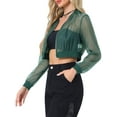 thumbnail image 4 of Chaqueta Bomber Crop INSPIRE CHIC para mujer, chaquetas ligeras de manga larga de malla transparente M Verde, 4 of 6