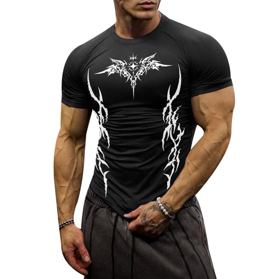 Gym Workout Men's Athletic Compression Shirt Gothic Graphic Compression Shirt Round Neck Short Sleeve Quick Dry Training Tee