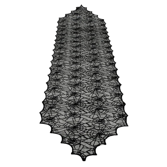 Decoraciones para fiesta de Halloween, mantel de tela de araña con bandera de mesa de encaje (negro), 1 ud.