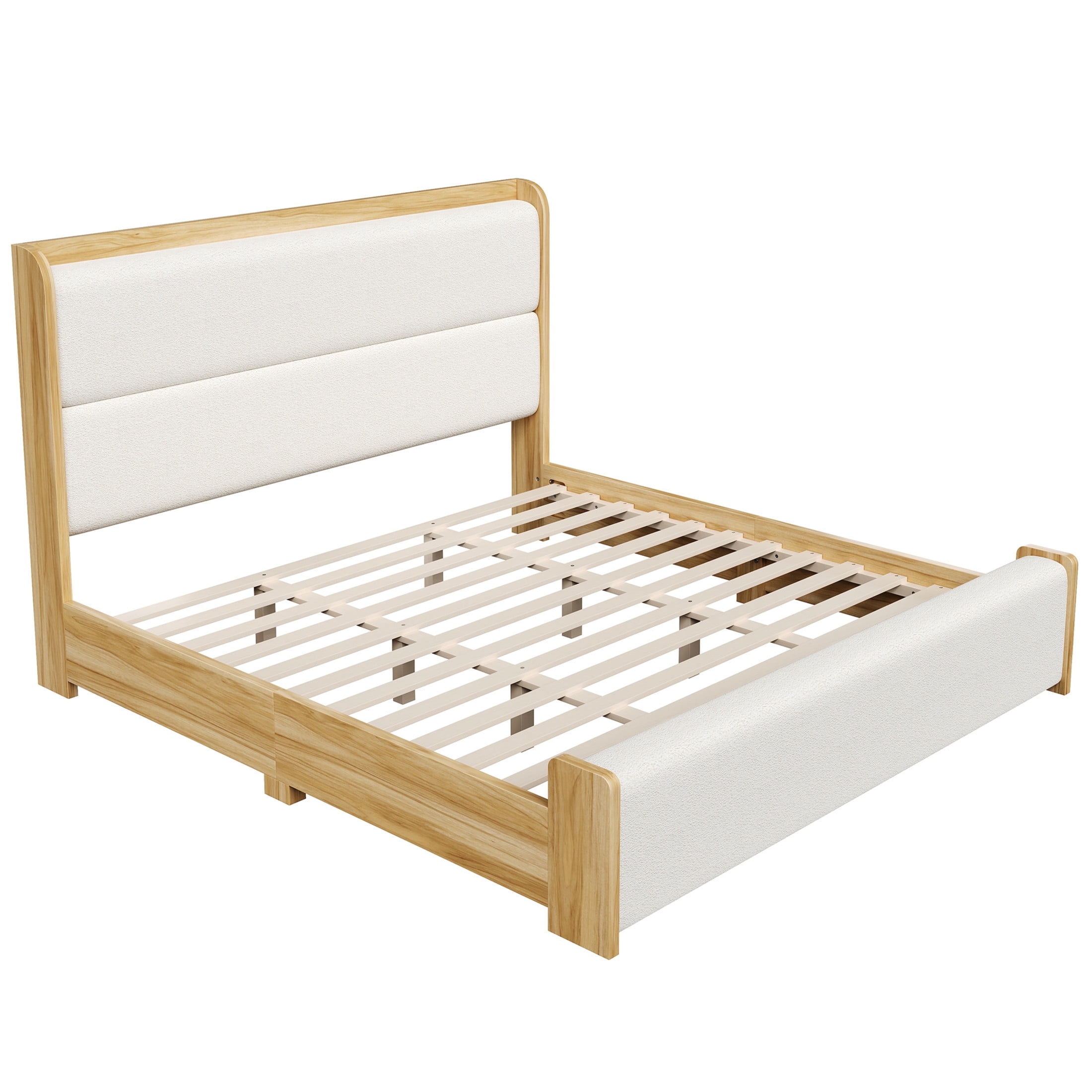 Christopher Knight Home King Wood Platform Bed with Boucle Upholstered Headboard and Footboard, Natural