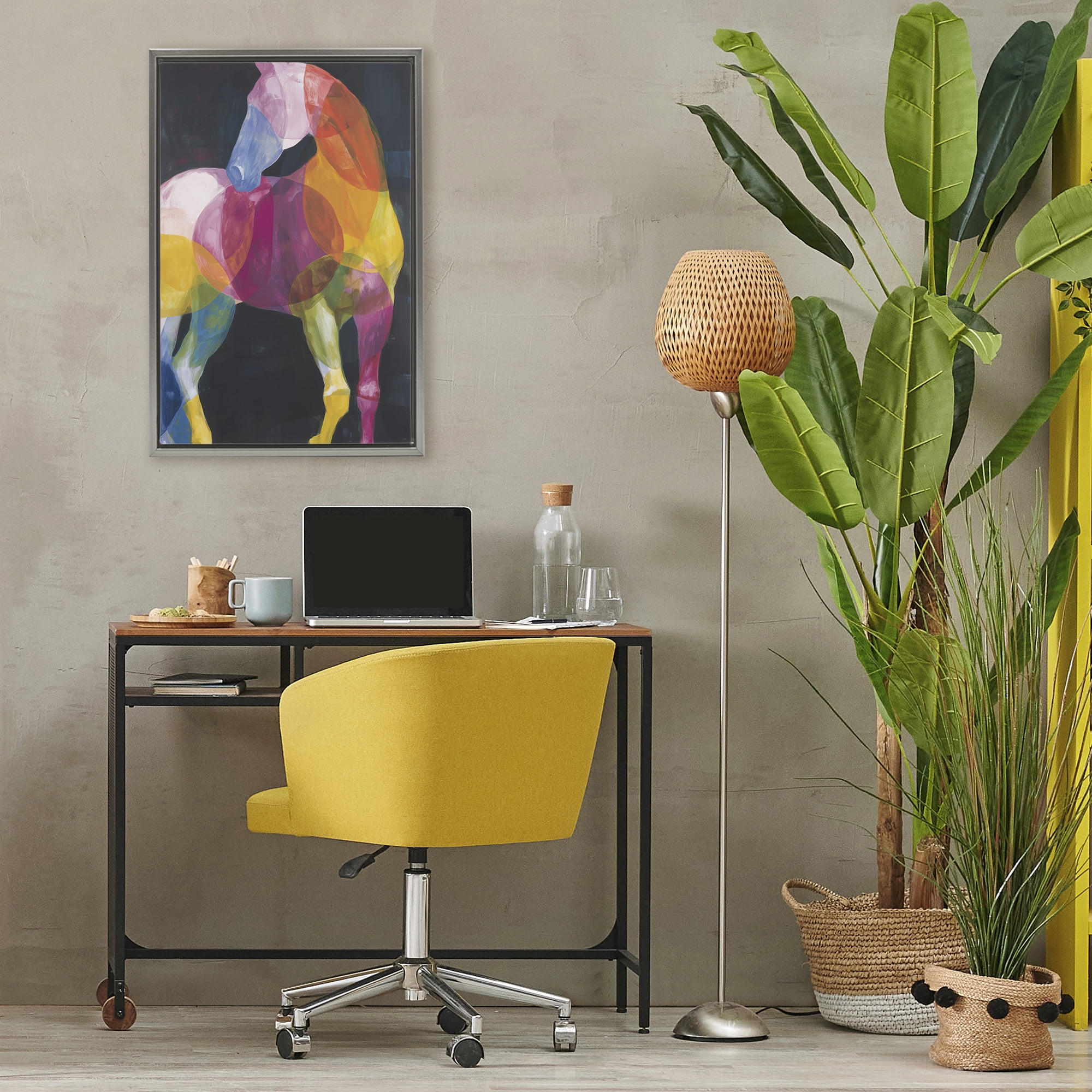 Stupell Industries Prism Horse Abstraction Gray Framed Floater Canvas Wall Art, design by Chromatic Storm Studio