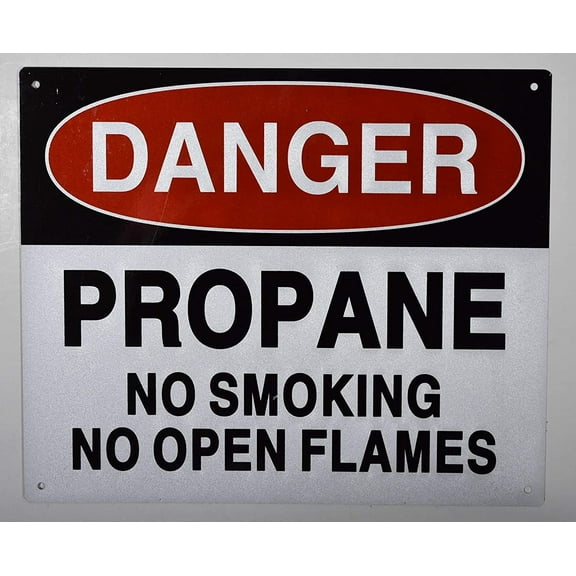 Danger Propane NO Smoking NO Open Flames Sign (White, Reflective, Aluminium 10x12)(ref-2022-4)