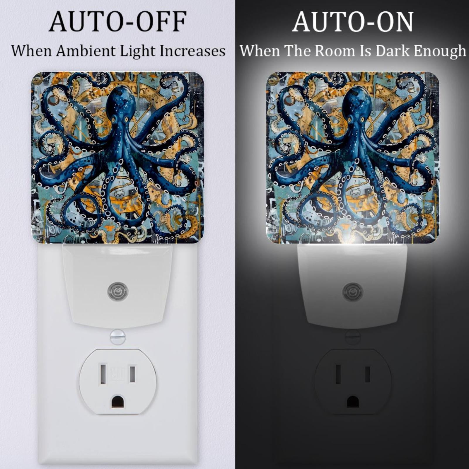 PhooArto Sea Octopus Anchors Painting Plug in LED Night Light Auto Sensor Dusk to Dawn Decorative Night for Bedroom, Bathroom, Kitchen, Hallway, Stairs, Baby's Room, Energy Saving