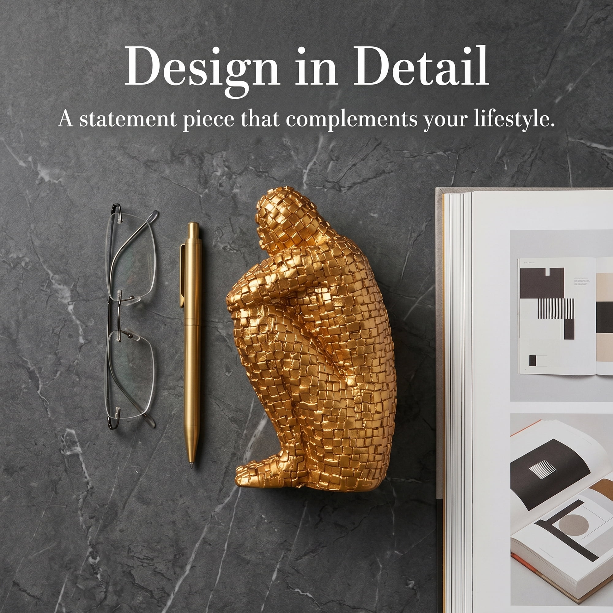Unique Bargains Decorative Character Modern Figurine Book End Gold 4.1*2.6*7.9inch