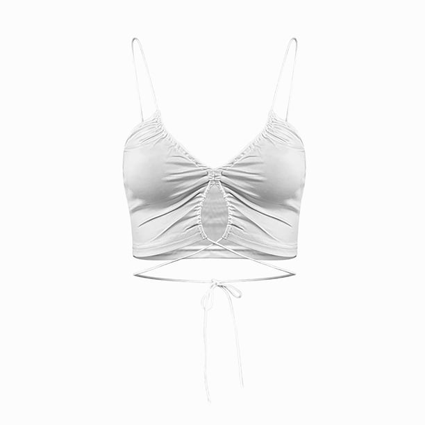Playeras,Blusas y Tops,Ropa para Mujer Tank Tops Mujer Ropa de abrigo de verano para mujer, ajustado, con cordones, ajustable, sin espalda, tejido, seda de leche, chaleco con tirantes (White, L)
