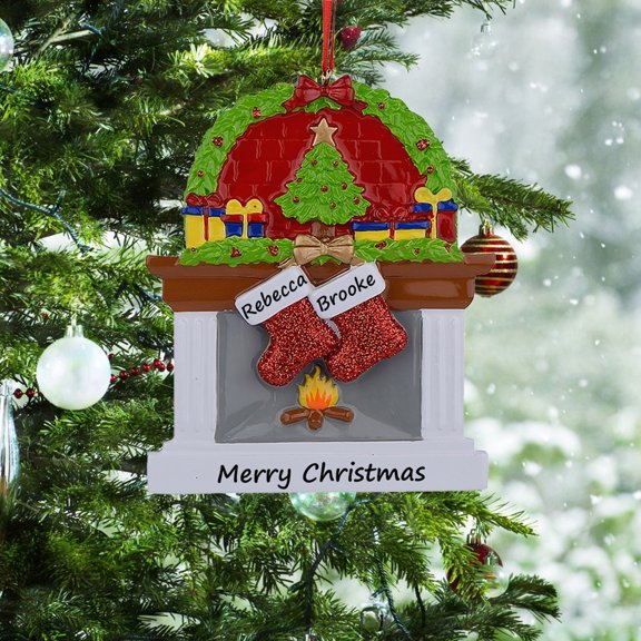 Maxora Personalized Ornaments Customized Christmas Ornament Fireplace Stockings Ornament Family of 2 Free Customize