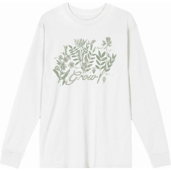 Grow Inspirational Vintage Botanicals Adult White Crew Neck Long Sleeve Tee-3XL