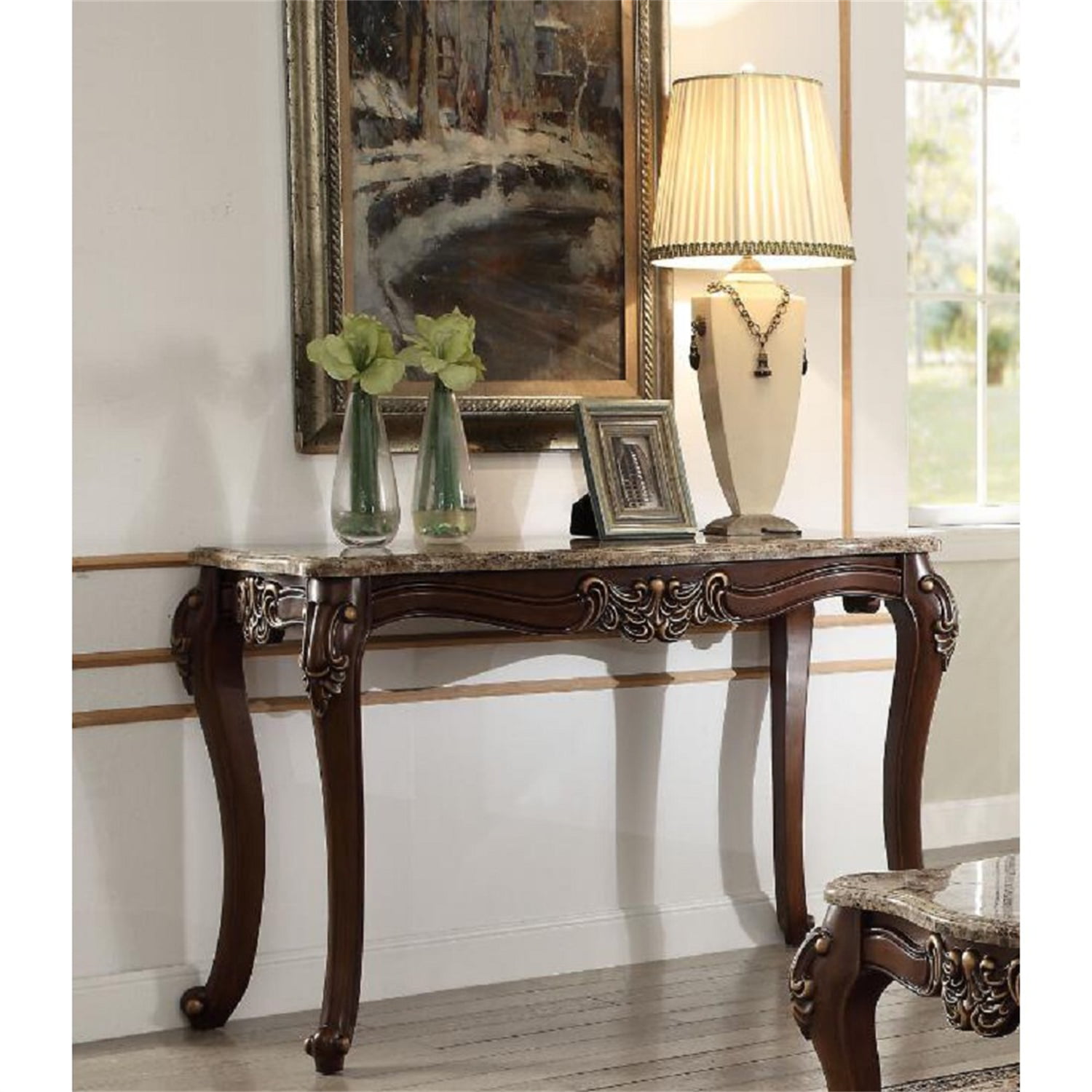 Verbeteren Vergadering paniek 56 Inch Antique Console Table Sideboard with Scalloped Marble Top &  Scalloped Apron & Wooden Queen Anne Legs, Accent Sofa Table for Entryway,  Living Room, Dining Room, Walnut - Walmart.com