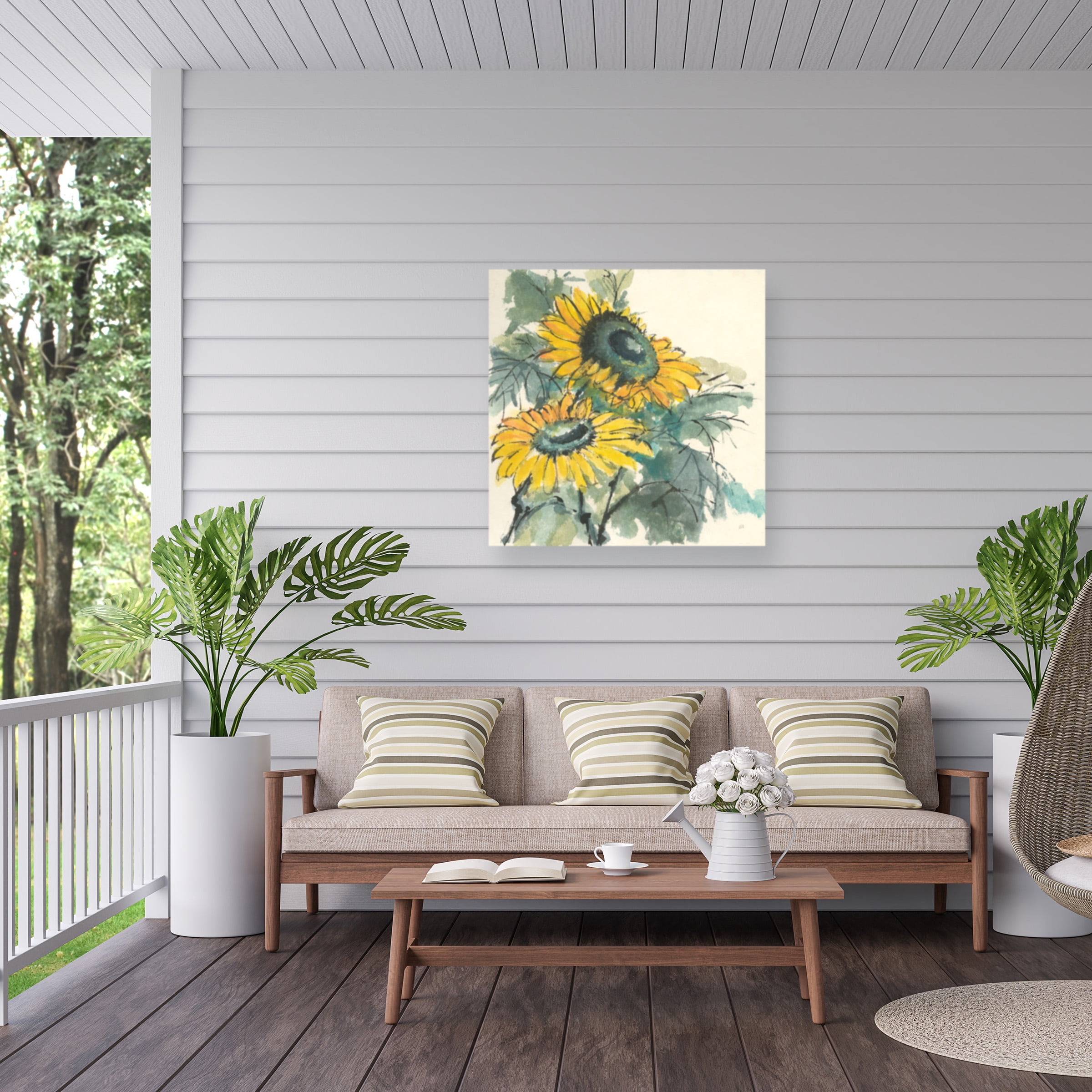 Chris Paschke 'Sunflower Watercolor I' Outdoor Canvas 35x22