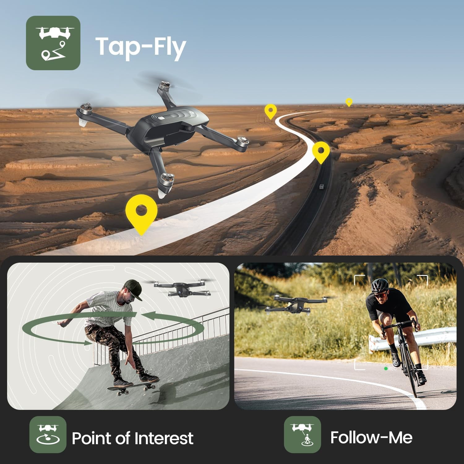 Holy Stone HS175D Drone with 4K Camera for Adults and Beginners, Foldable GPS Drone with Auto Return Home, Follow Me Mode, 2 Batteries Double the Flight Time, Black