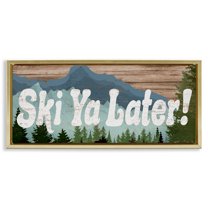 Stupell Industries Ski Ya Later Sports Pun Rustic Mountain Forest Sports Painting Gold Floater Framed Canvas Art Print Wall Art, 31 x 14