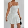 thumbnail image 4 of Women'S Bubble Mini Dress Spaghetti Strap Backless Ruched Y2K Club Party Short Sundress with Built-in Shorts White L, 4 of 9