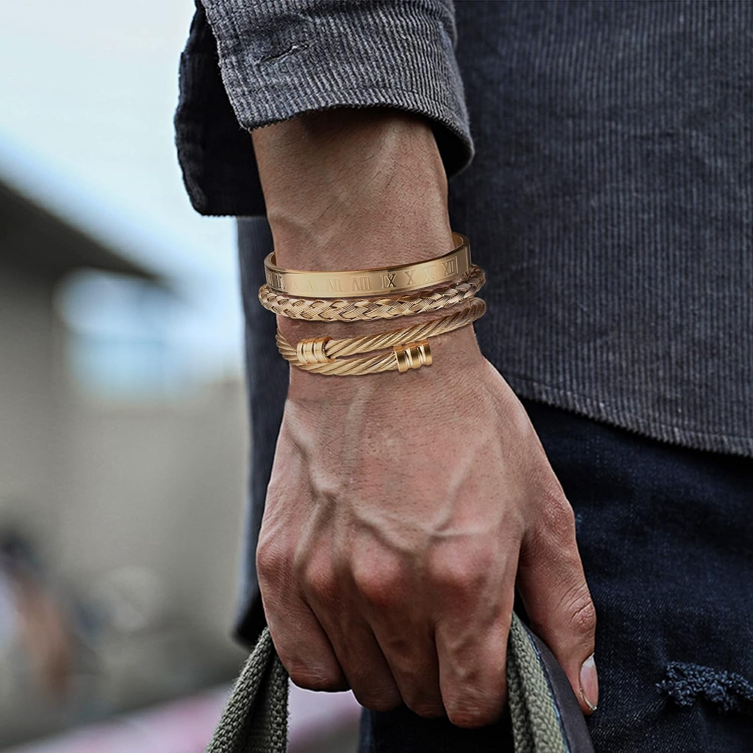 Gold and silver bracelet mens deals