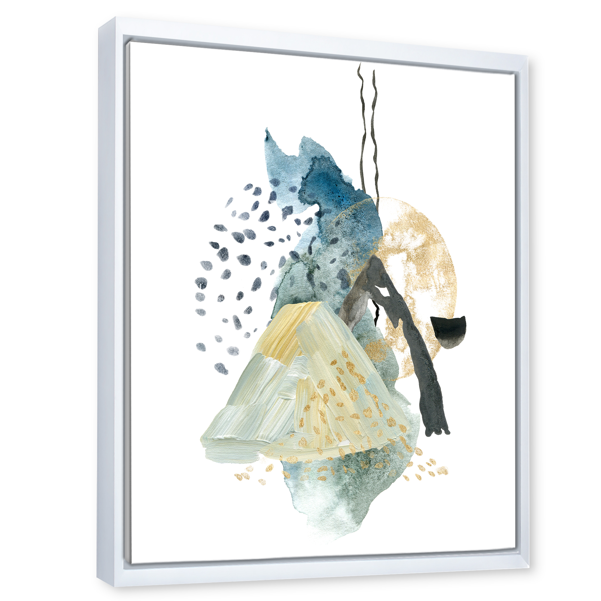Designart 'Mountain Moon With Gouache Of Abstract Landscape' Modern Framed Canvas Wall Art Print