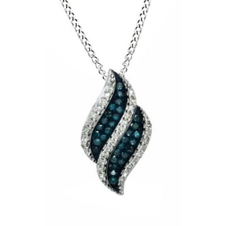- Blue and White Diamond Flame Pendant Necklace in 10K Solid White Gold