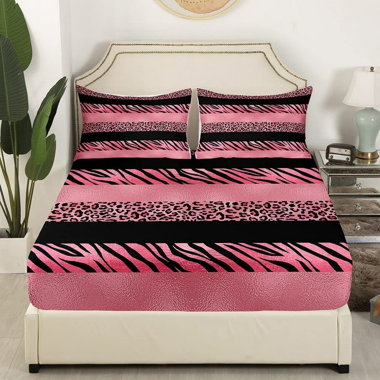  Homewish Pink Leopard Print Comforter Set Full Size,Cheetah  Bedding Set 3pcs for Kids Teens Girls Adults Room Decor,Wild Animal Skin  Texture Quilt Set Romantic Fashion Duvet Insert with 2 Pillowcases 