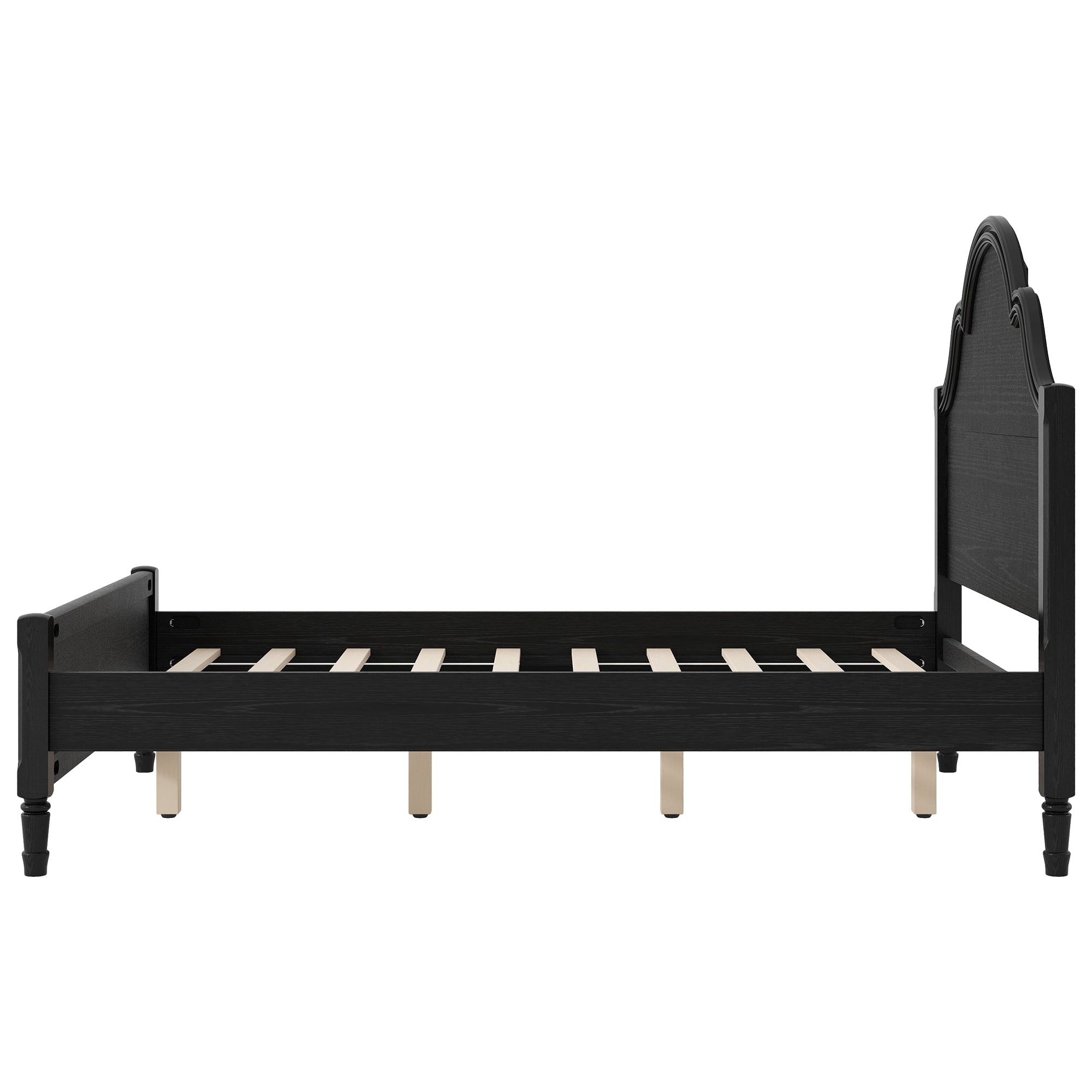 Euroco Wood Full Size Platform Bed with Headboard, No Spring Box Needed, Black
