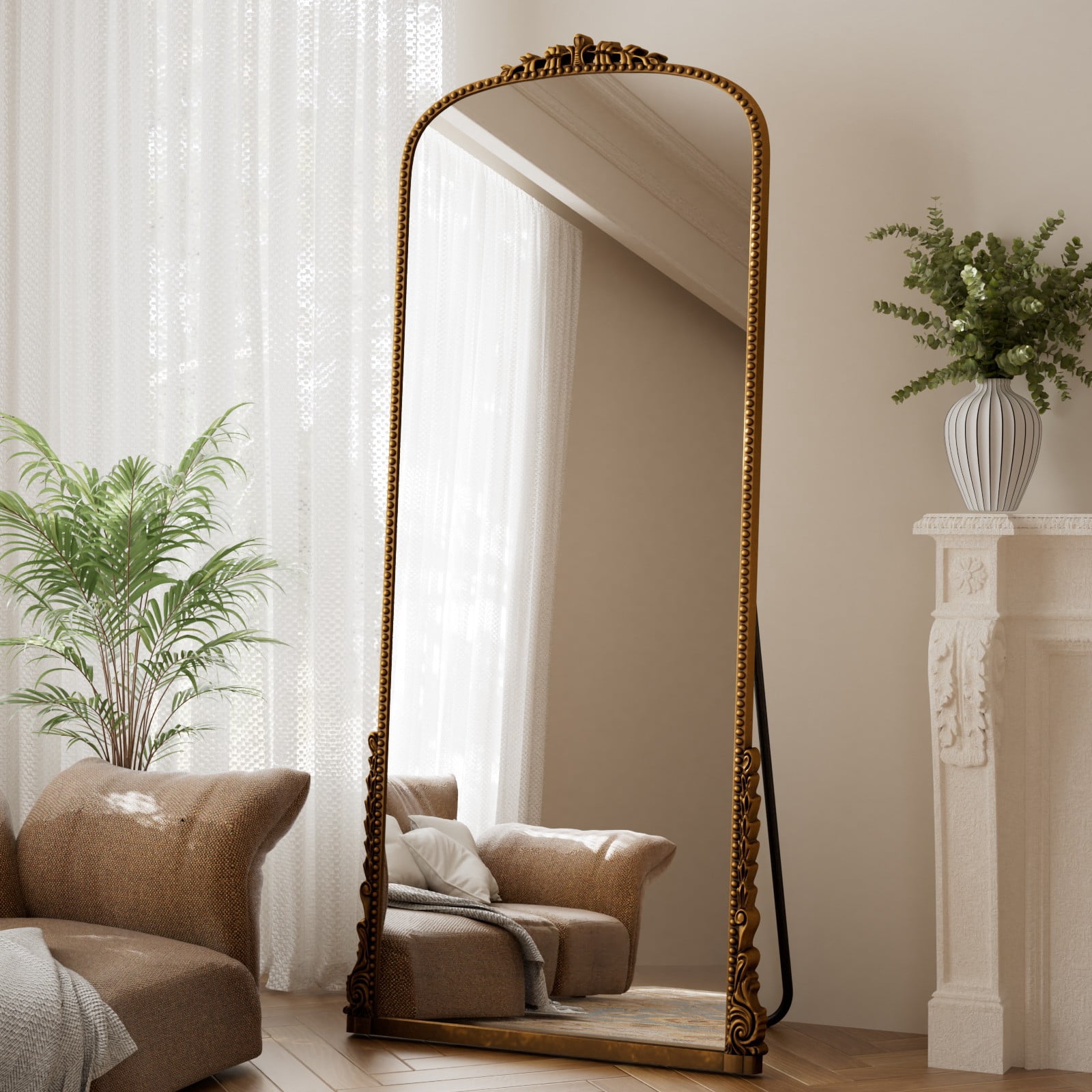SHATTERVIEW 71"x32" Arched Full Length Mirror Vintage Floor Mirror with Stand Wall-Mounted Mirror, Antique Gold