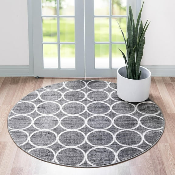 Unique Loom Matrix Trellis Collection Area Rug - Dots (5' Round Gray/Ivory)