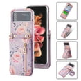 thumbnail image 2 of For Samsung Galaxy Z Flip 3 Case Cover, Shockproof Luxury Leather Rose Card Slot Heart zipper Stand Slim Cover, 2 of 5