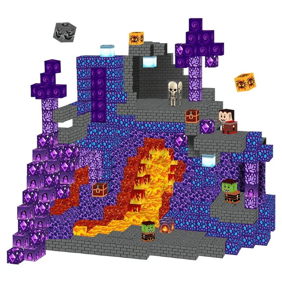 Crtynell 100PCS Magnetic Blocks - Build Lava Cave World Set for Boys & Girls Age 3-5 6-8, Sensory Toys for Toddlers Birthday Christma Gifts for 3  Years Old Girls Boys