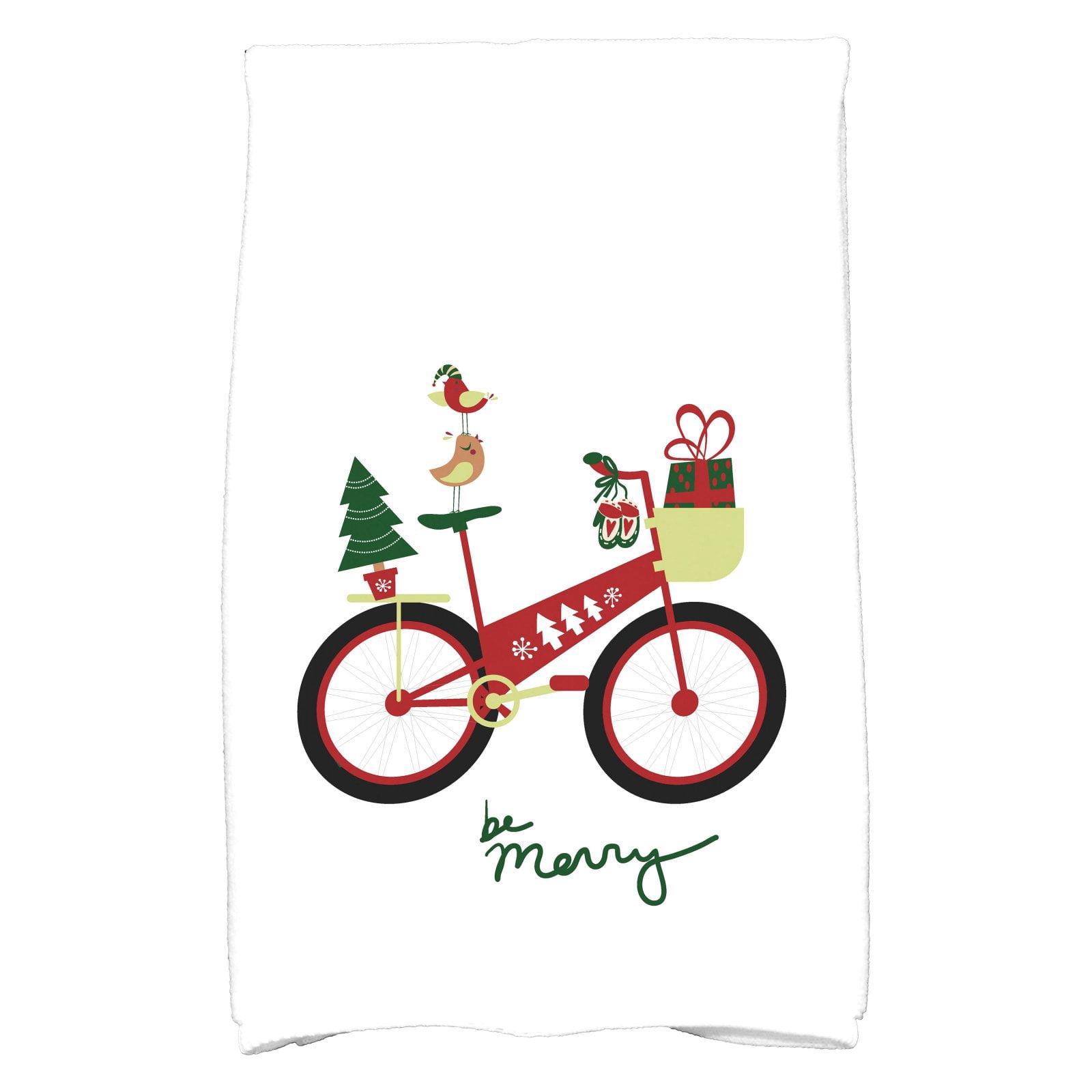 Simply Daisy 18" x 30" Merry Bird Bike Holiday Geometric Print Kitchen Towel