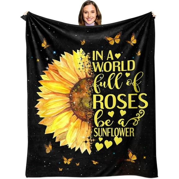 Sunflower Gifts for Women, Christmas Birthday Gifts for Sunflower Lovers, Inspirational Gifts for Women, Sunflowers Gift for Her Throw Blanket 50x60, Sunshine Gifts for Women/Girls/Friends