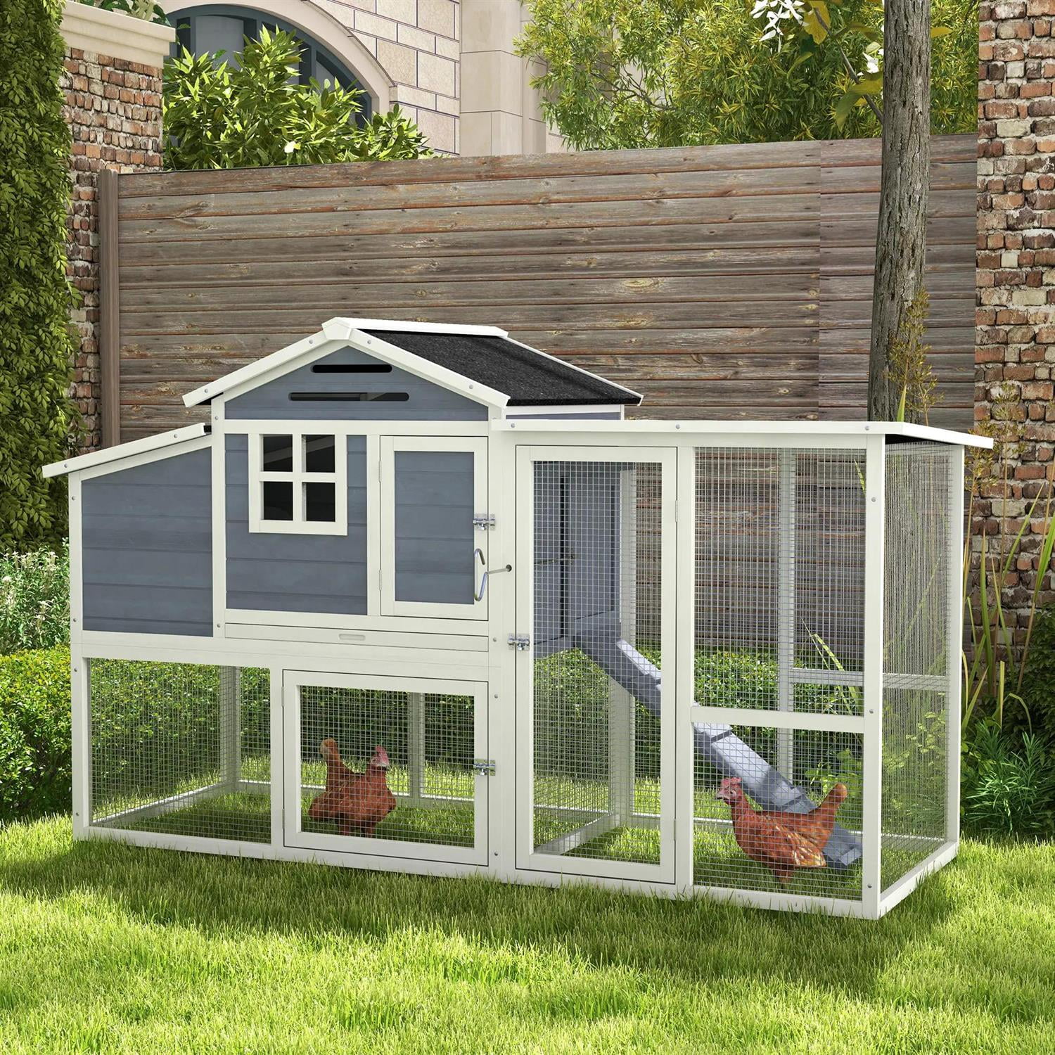 Pefilos 76" Large Chicken Coop Rabbit Hutch, Outdoor Wooden Poultry Cage Hen House with Nesting Box, Tray for Garden Backyard, Gray