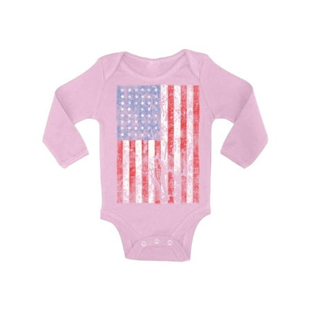 

Awkward Styles Baby USA Flag Distressed Graphic Baby Long Sleeve Bodysuits Tops 4th of July Independence Day