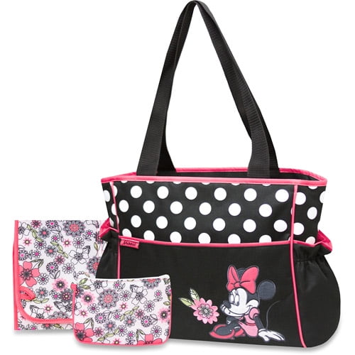 Disney Baby Minnie Mouse Coral Floral 3Piece Diaper Bag Set Walmart