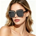 thumbnail image 5 of Rhinestone Square Sunglasses Crystal Bling Oversized Sun Glasses Uv Protection Fashion Shades For Beach Cycling Outdoor Activities(Purple-14.6Cm), 5 of 9