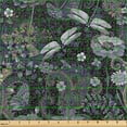 thumbnail image 2 of Ambesonne Tropical Boho Fabric by the Yard Upholstery, Oriental Back Floral, 1 Yard, Dark Ceil Blue Khaki, 2 of 5