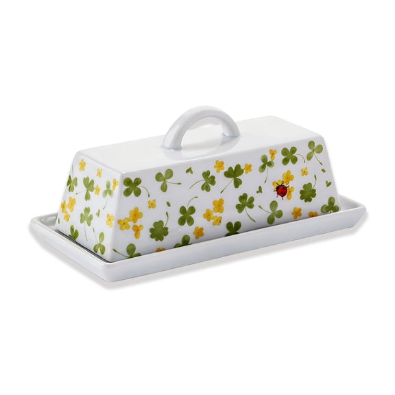 Butter Dish With Lid , Butter Dish With Lid For Countertop, Porcelain Butter Keeper-four leaf clover-19x9x7.5cm