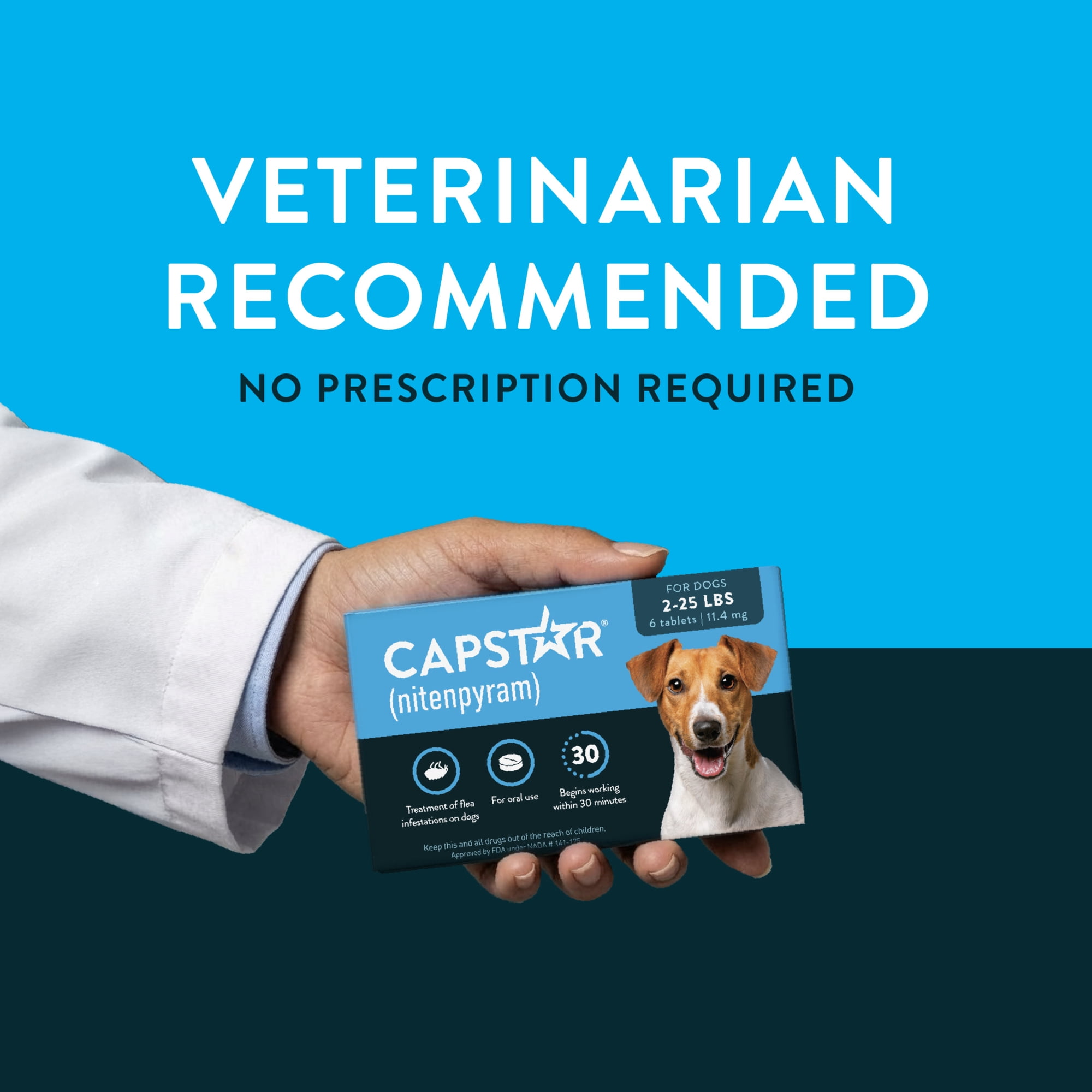 CAPSTAR (Nitenpyram) Fast-Acting Oral Flea Treatment for Small Dogs (2-25 lbs), 6 Tablets, 11.4 mg