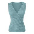thumbnail image 7 of Karymi Workout Tops for Women Wrap V Neck Ribbed Knit Tank Top, Solid Sleeveless Side Button Detail Ruched Slim Fit Fuzzy Brushed Knit Vest Womens Blouses, 7 of 7