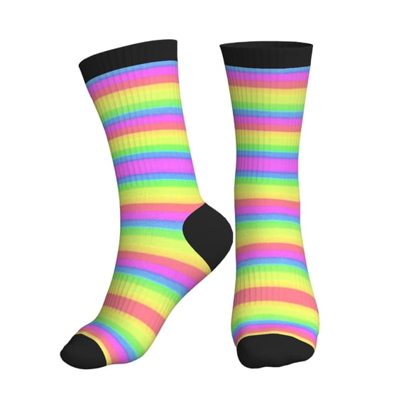 Women's Men's Pastel Rainbow Striped Colorful Novelty Pattern Crew Athletic Socks